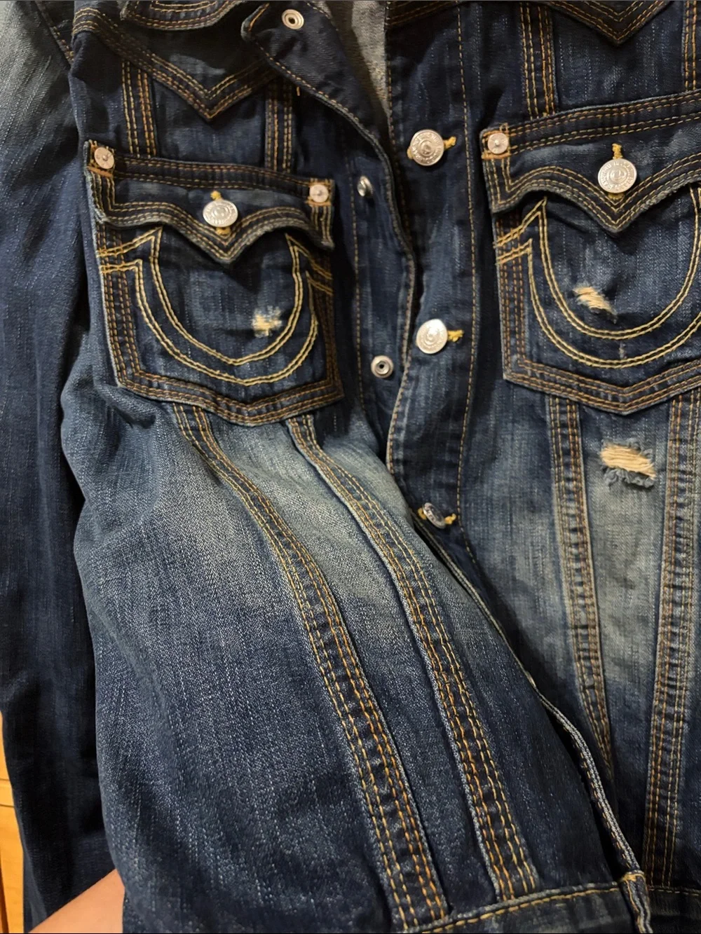 True Religion Indigo Washed Denim Jacket with Contrast Stitching